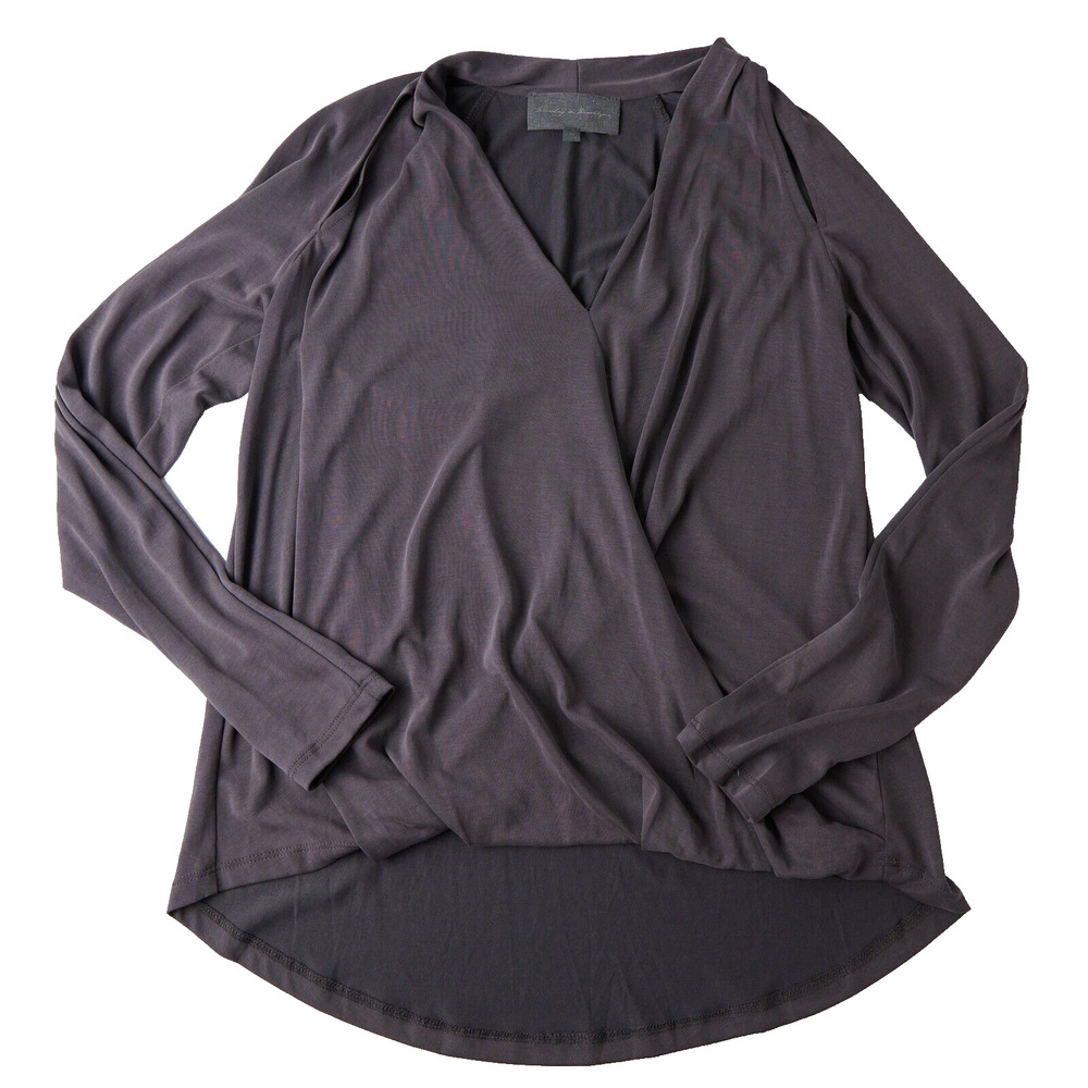 Sunday In Brooklyn Wrap Top Women XS Gray Stretch V-Neck Minimal Capsule Classic